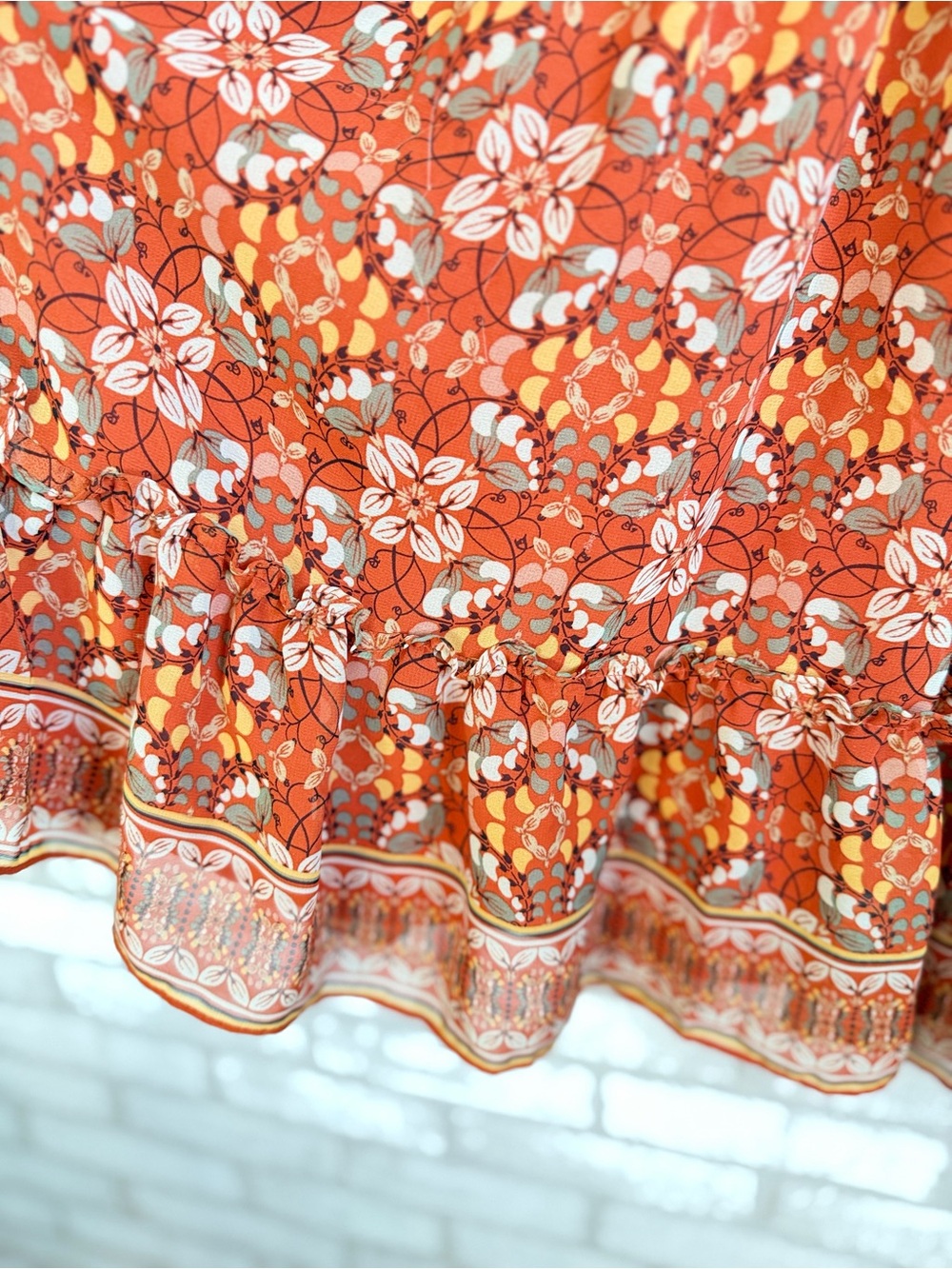 Max Studio Rust Floral Long-Sleeve Smocked Mini Dress - Picture 5 of 9